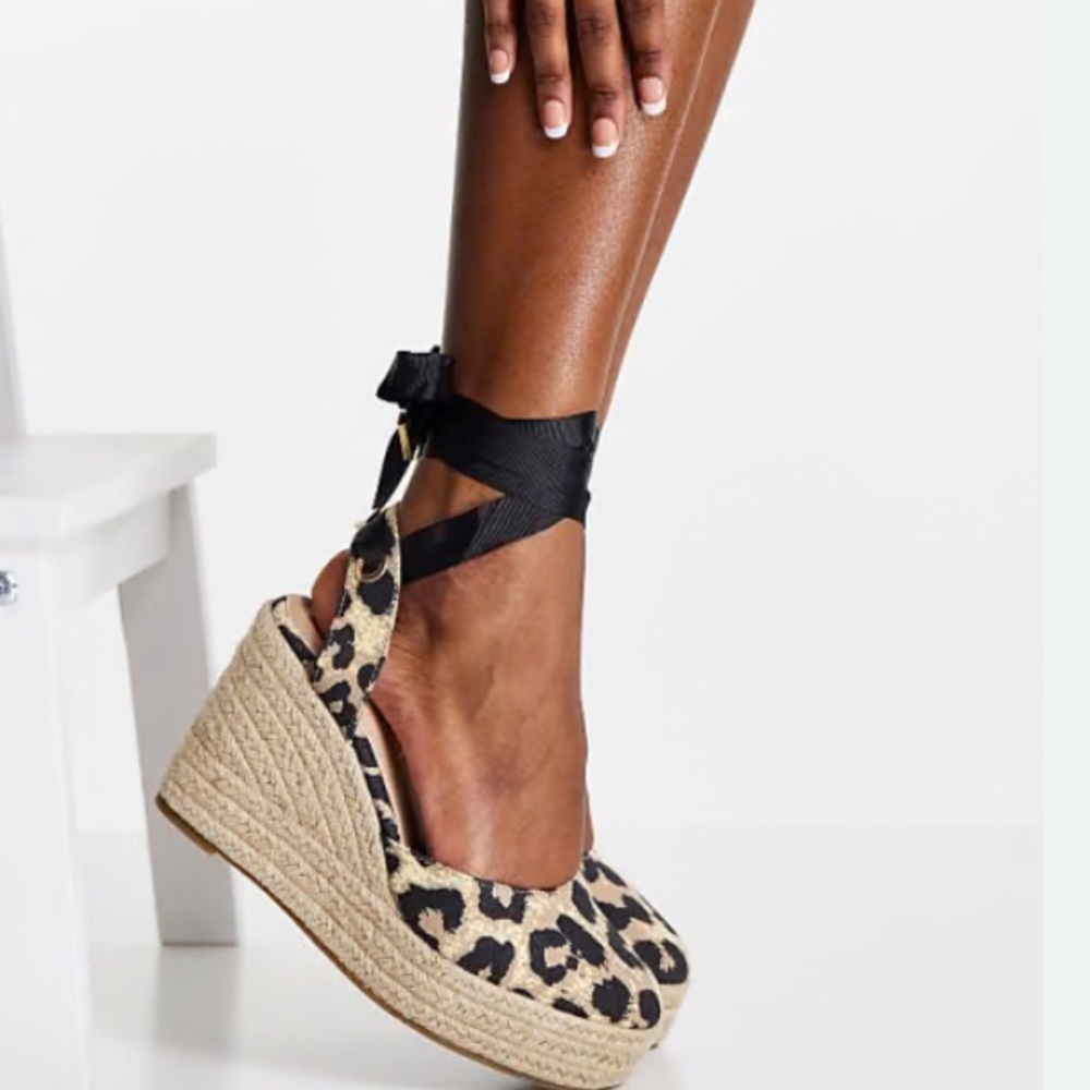 J. Crew lace-up high-heel espadrilles Leopard Calf Hair 8 1/2